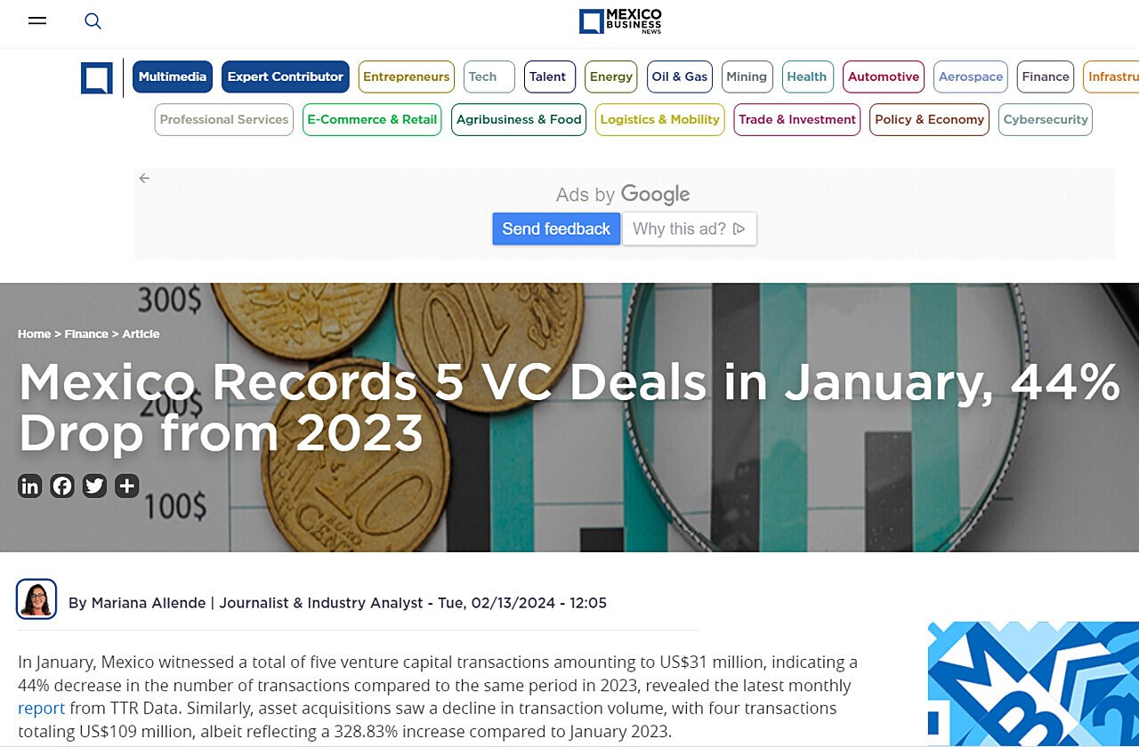 Mexico Records 5 VC Deals in January, 44% Drop from 2023